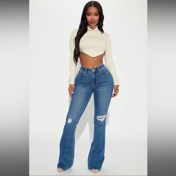 Fashion Novq stretch flare jeans with distressing - Picture 2 of 7